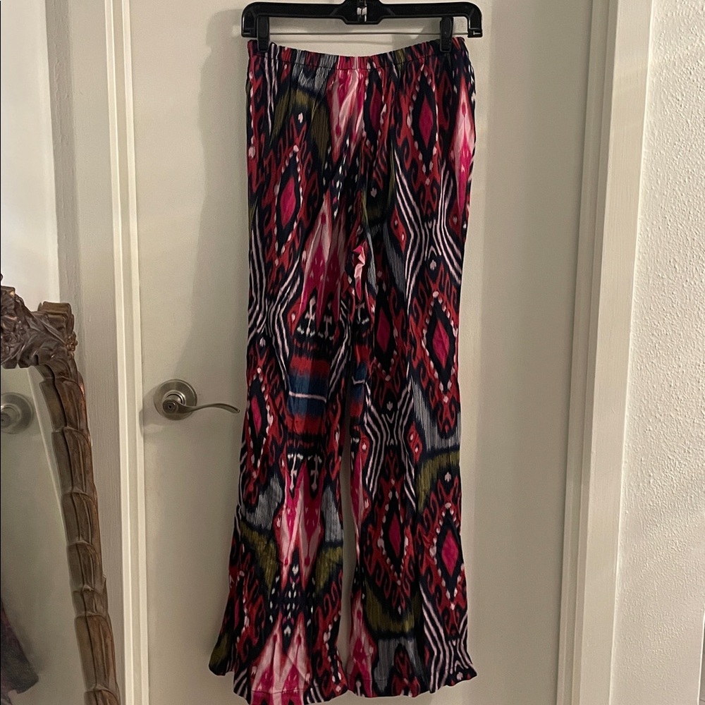 NWOT  Figue XS Ikat Multi Color Wide-leg Drawstring/Tassel ankle zipper Pants - Picture 8 of 11